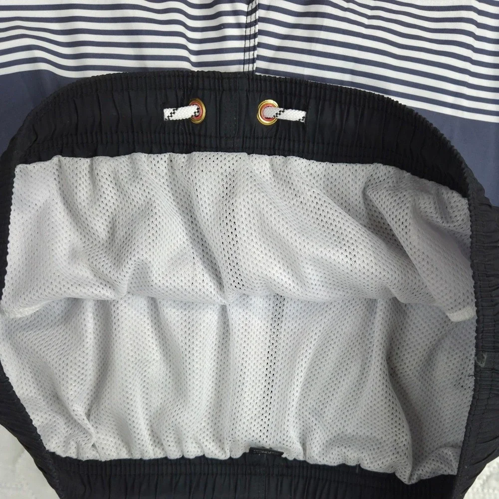 Manfinity Swim Trunks Mens XXL Blue White Striped Colorblock Board Shorts Swim